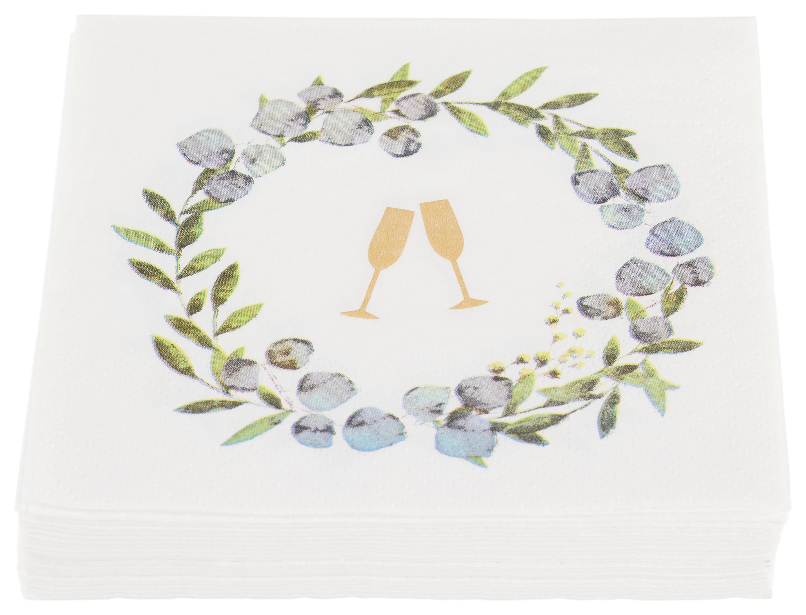 Cocktailserviette Linda in Weiß ca. 25x25cm - Goldfarben/Weiß, KONVENTIONELL, Papier (25cm)
