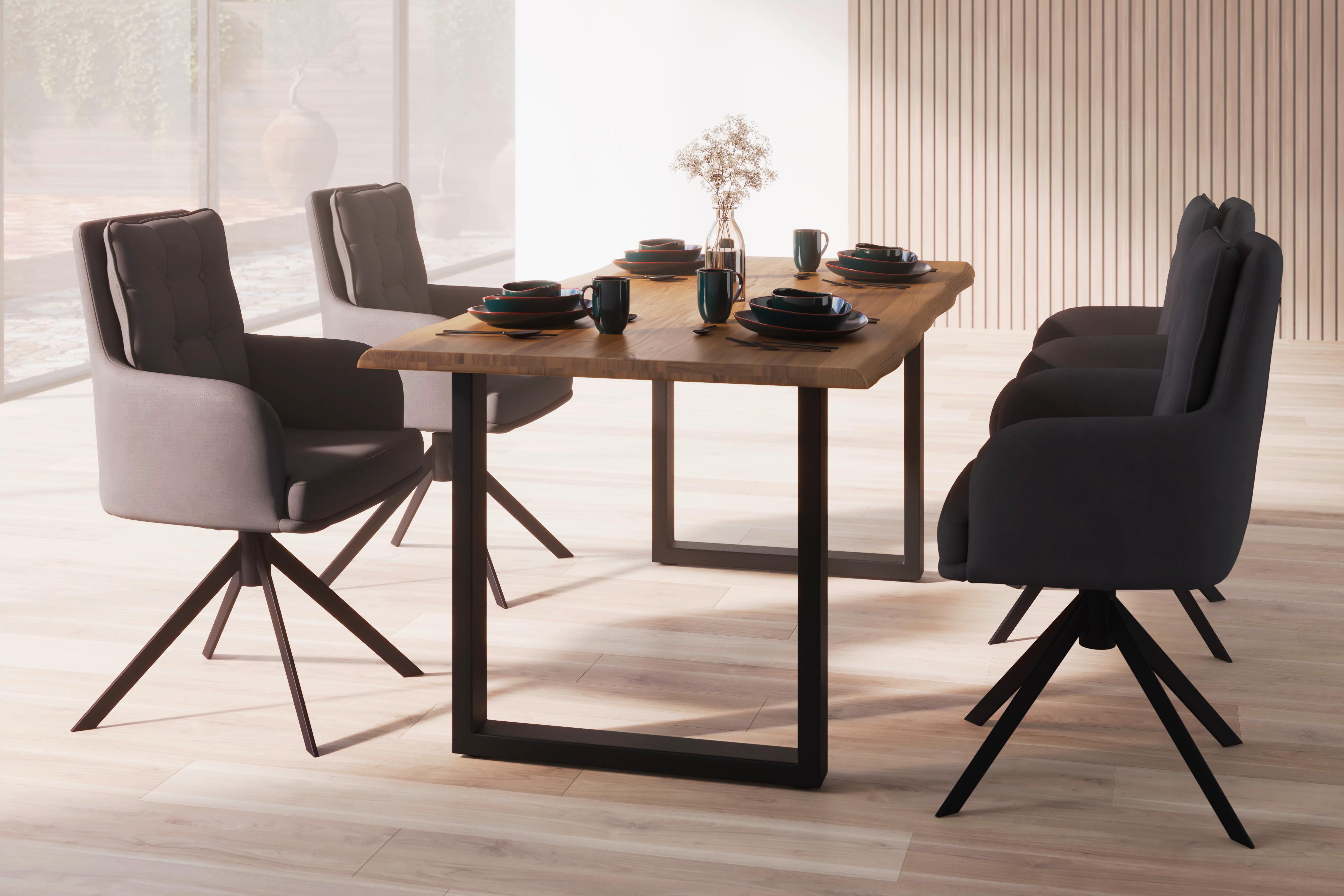 Esstisch Len in Holz Eiche massiv ca. 180x90 cm - Eichefarben/Schwarz, MODERN, Holz/Metall (180/90/76cm) - Bessagi Home