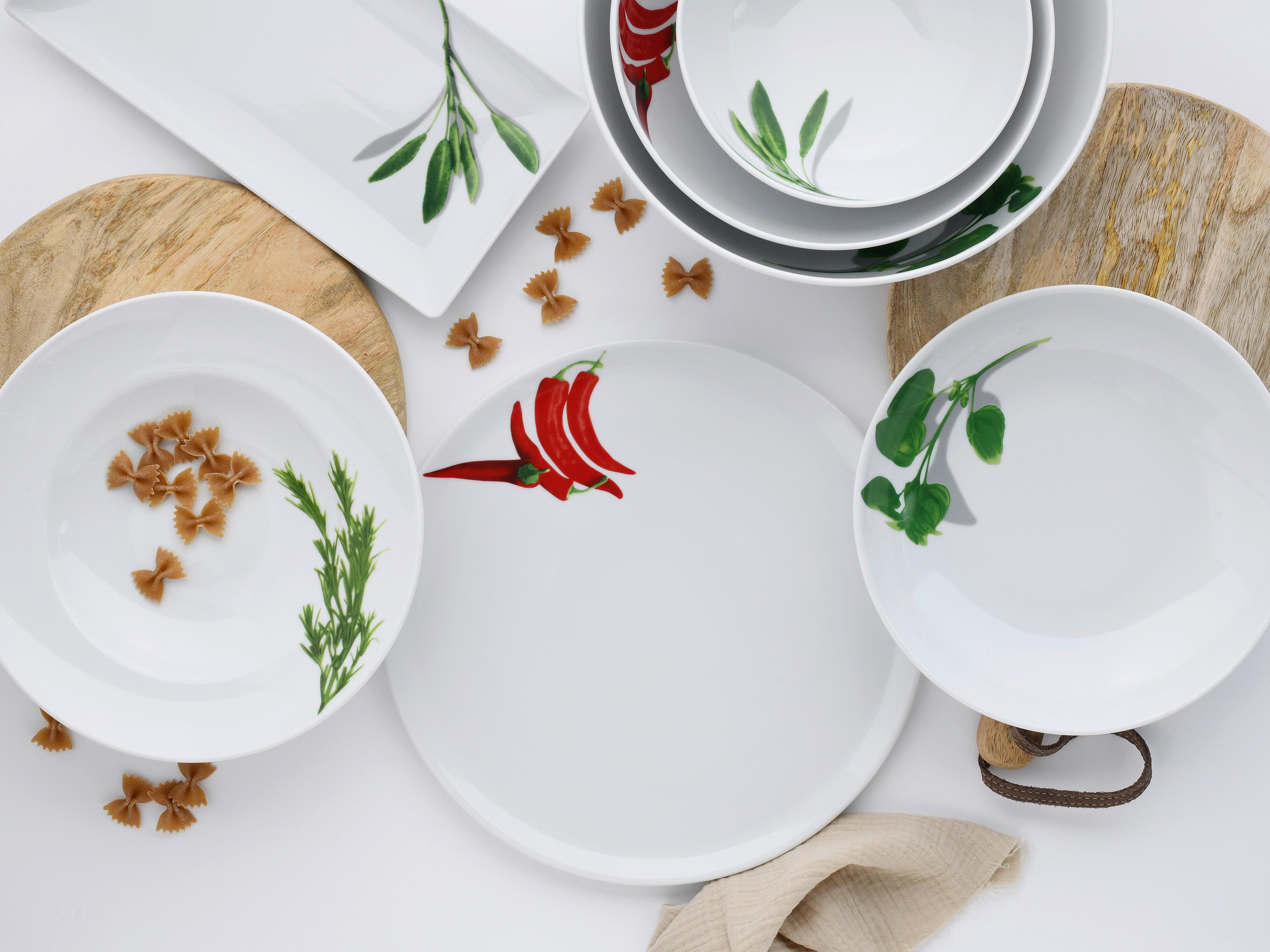 Pastatellerset Europa Basilikum in Weiß 4-teilig - Multicolor, KONVENTIONELL, Keramik (29,5cm) - Creatable
