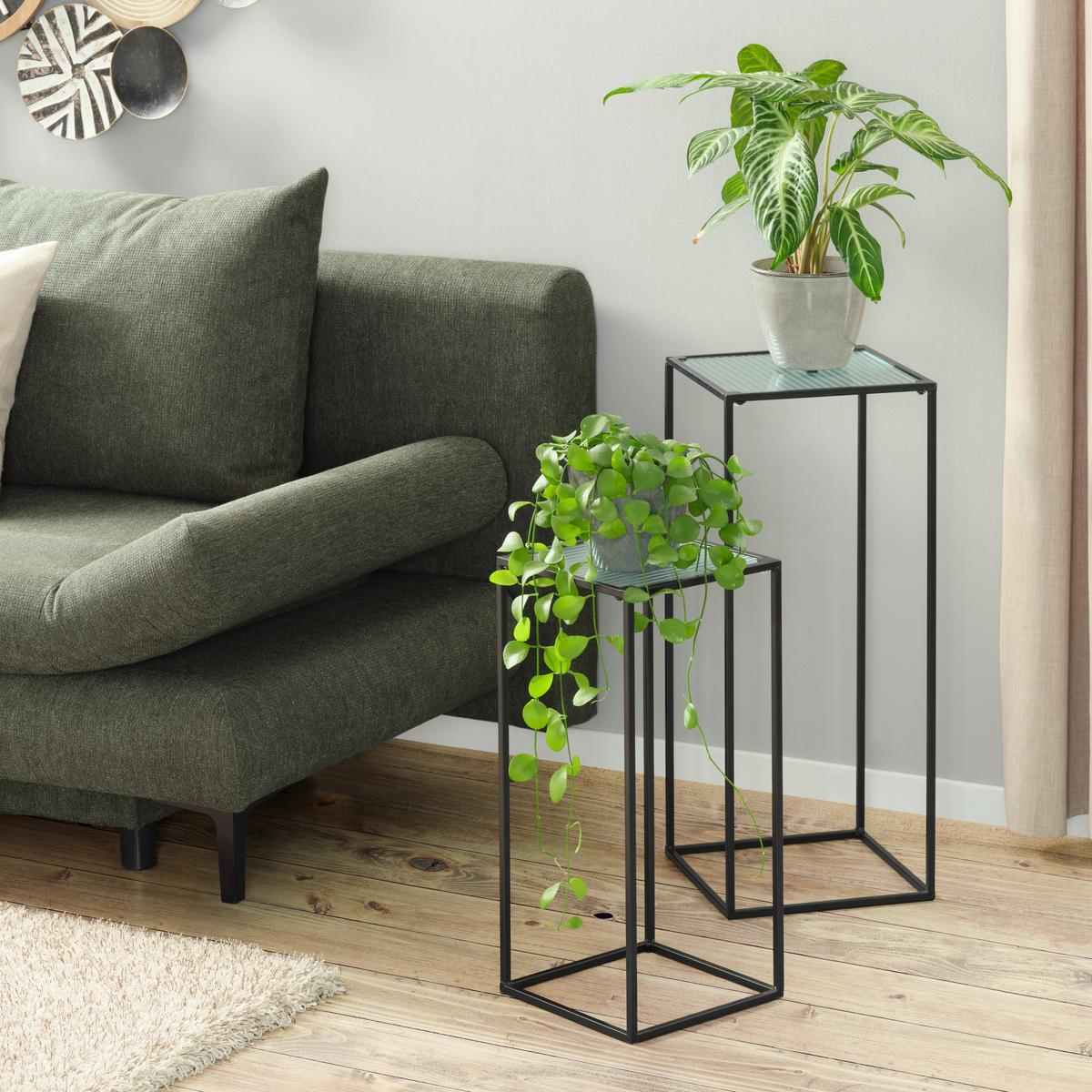 colonne de fleurs Arne in Schwarz, 2er Set - Klar/Schwarz, Modern, Glas/Metall (29/25/70/55/29/25cm) - Modern Living