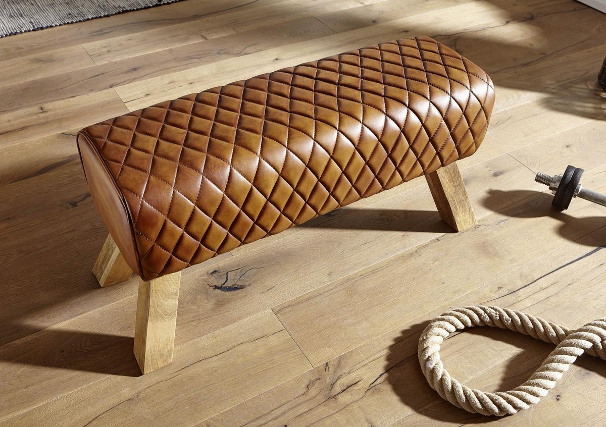 Klop Brez Naslona Sitzbank - naravne barve/rjava, Moderno, les/usnje (89/46/35cm) - MID.YOU