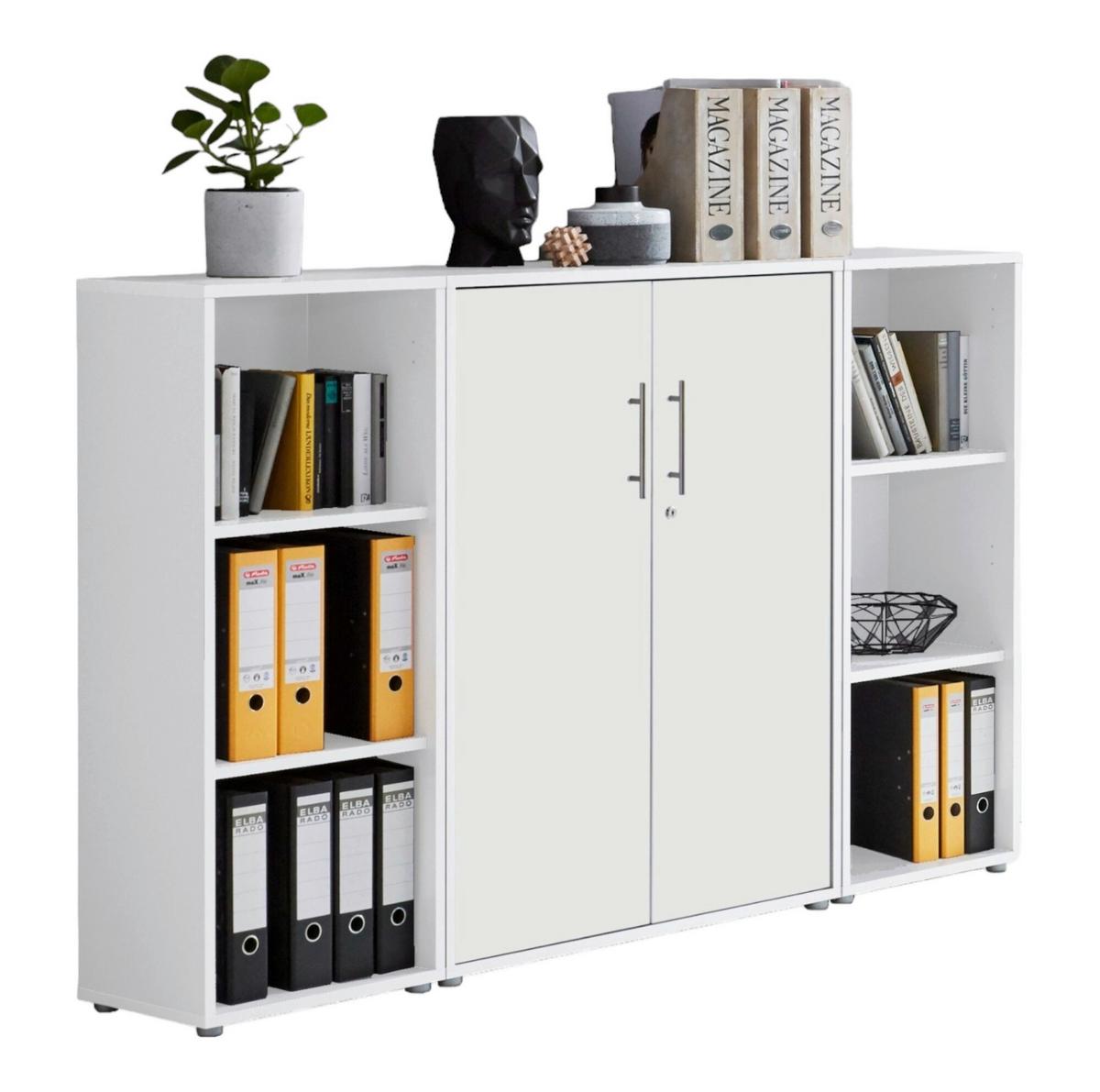 Aktenschrank Office Edition Sw Set 2 niedrig Weiß - Weiß, MODERN, Holzwerkstoff (173/114/33cm) - MID.YOU