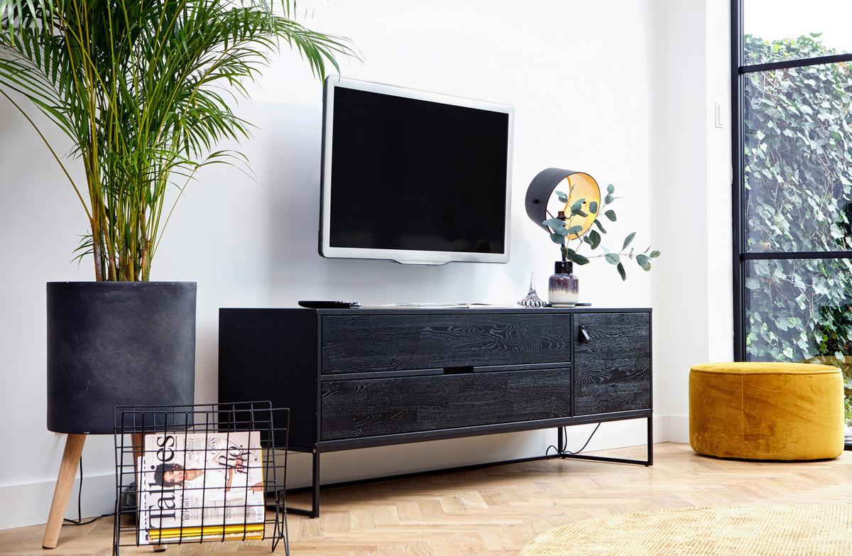 Lowboard Silas Schwarz - Schwarz, Design, Leder/Holz (180/60,5/44cm) - Livetastic