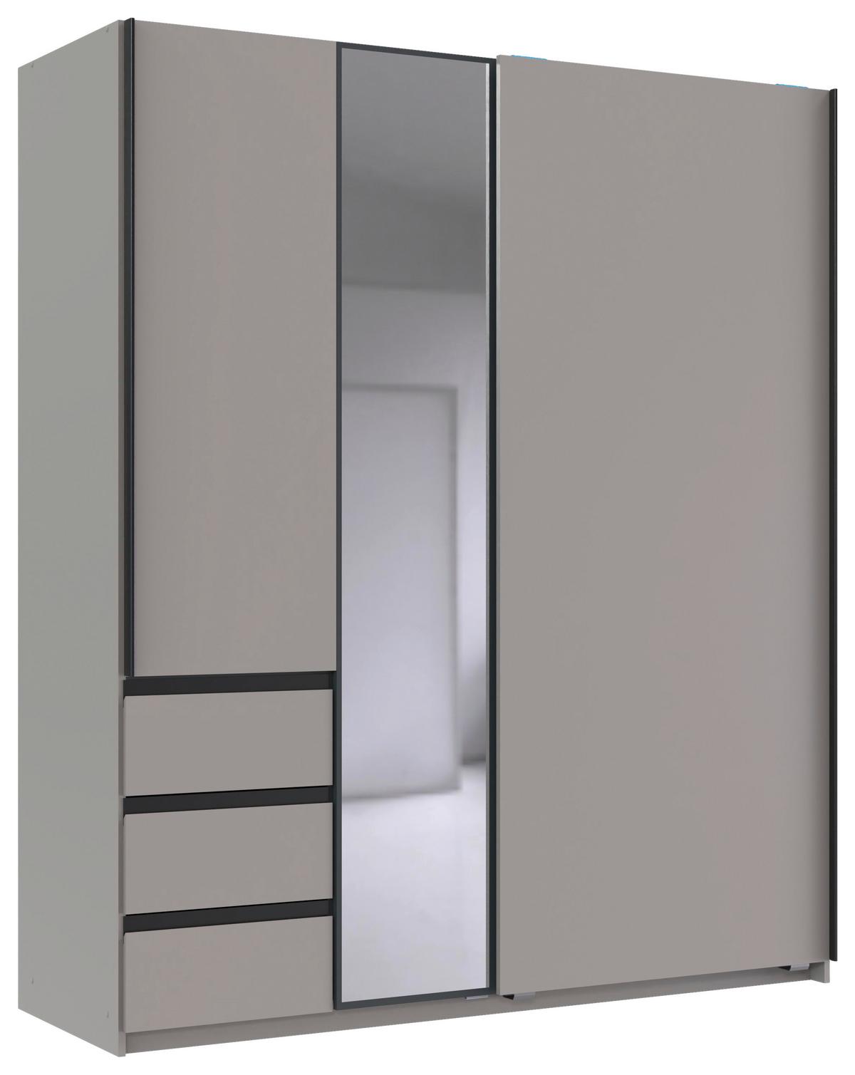 Schwebetürenschrank Adria Grau/Sahara - Silberfarben/Schwarz, KONVENTIONELL, Glas/Holzwerkstoff (168/198/63cm) - Mömax