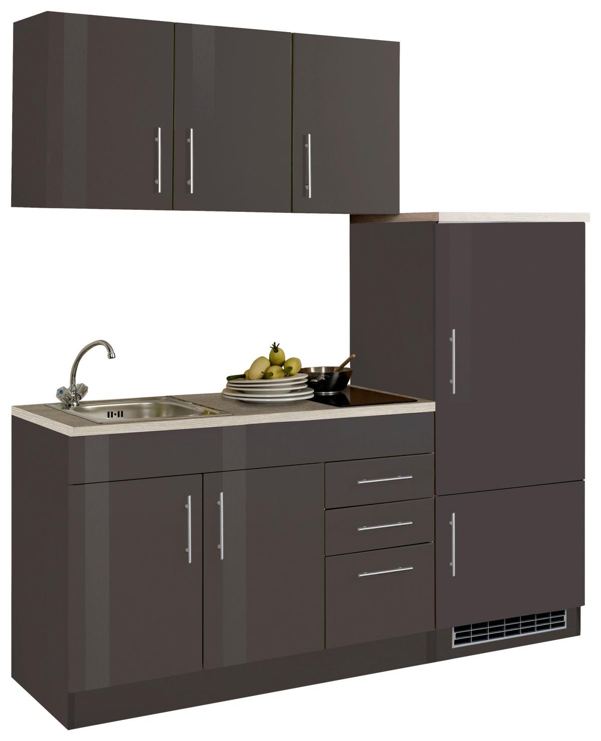 Küchenblock Toronto I m. Geräten Grau Hochglanz - Chromfarben/Grau Hochglanz, MODERN, Holzwerkstoff/Metall (180cm) - Held