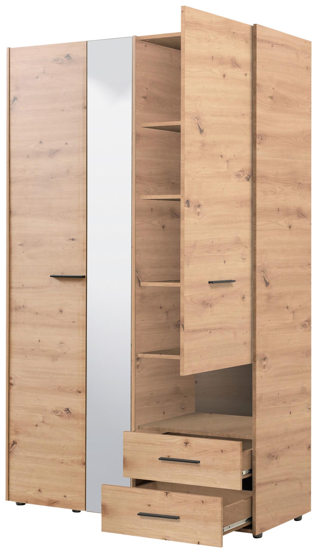 Omara Za Oblačila Leon, Barva Hrasta, Š. 128 Cm - črna/hrast artisan, Konvencionalno, umetna masa/leseni material (127,5/205,5/54cm) - Mömax