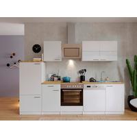 Küchenblock Economy mit Geräten Weiß B: ca. 280 cm - Edelstahlfarben/Nussbaumfarben, Basics, Holzwerkstoff/Metall (280cm) - Respekta