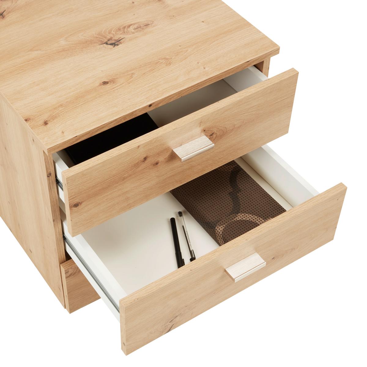 Rollcontainer in Eichefarben - Eichefarben/Silberfarben, MODERN, Holzwerkstoff/Kunststoff (45/52/45cm) - Mömax