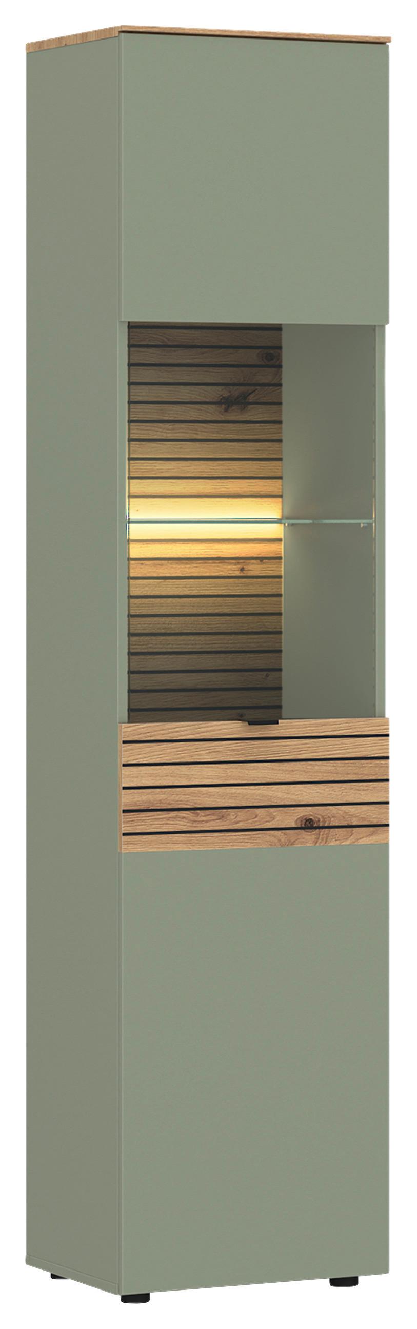 Vitrină NEXA - verde salvie/stejar Artisan, Basics, sticlă/material pe bază de lemn (45/195/40cm) - Modern Living