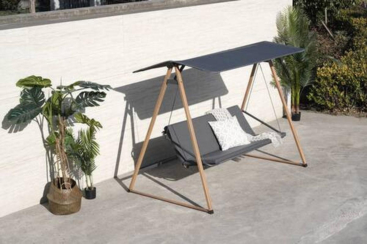 Hollywoodschaukel Julika in Anthrazit/Natur/Schwarz - Anthrazit/Schwarz, Modern, Kunststoff/Textil (135/178/224cm) - Mömax