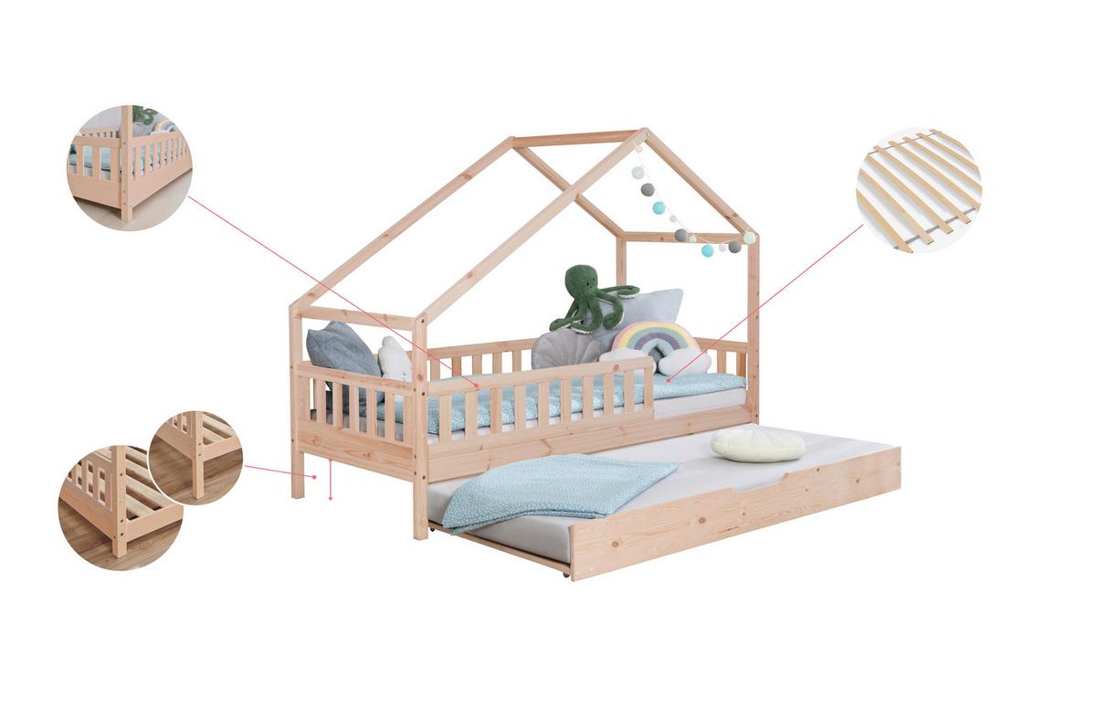Hausbett Lou m. Zusatzbett ca. 100x200 cm Holz - Naturfarben/Weiß, MODERN, Holz/Textil (100/200cm) - MID.YOU