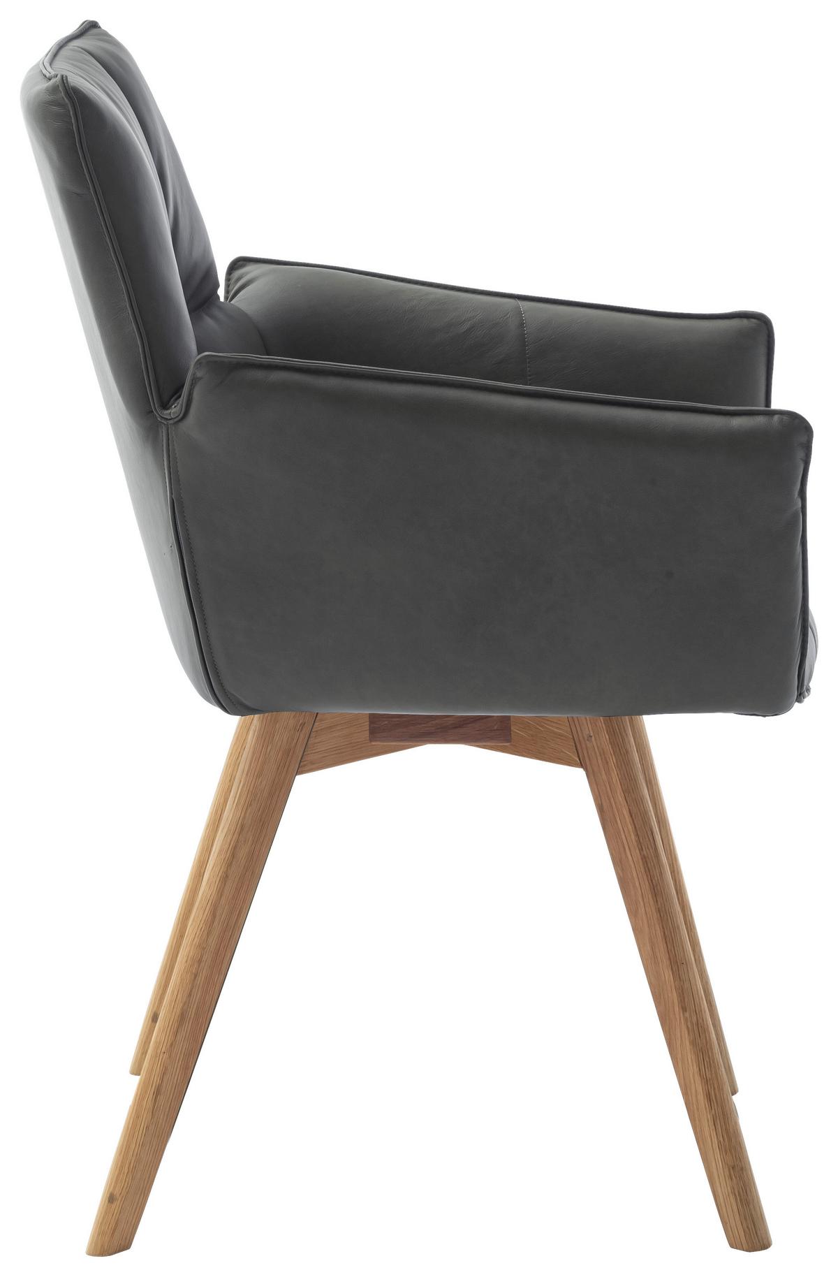 KRZESŁO Z PODŁOKIETNIKAMI CORK - antracytowy/dąb dziki, Konventionell, skóra/drewno (61/87/63cm) - Linea Natura