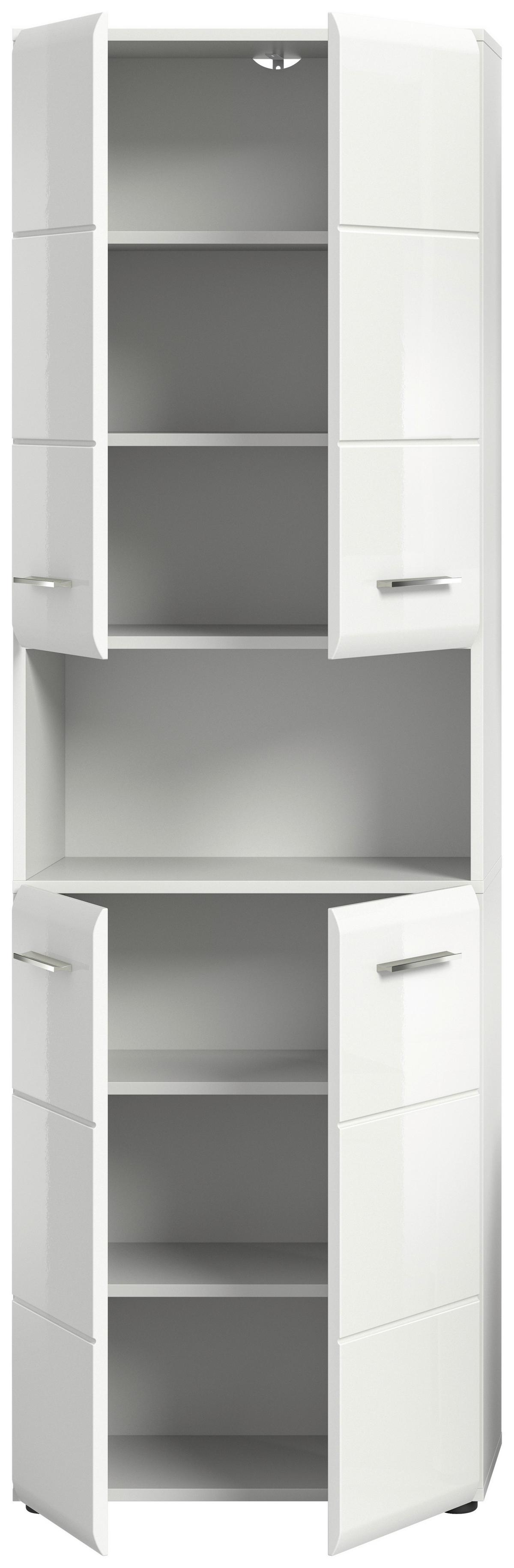Hochschrank Ice 4-türig ca. 60x185 cm Weiß hochglanz - Chromfarben/Weiß Hochglanz, MODERN, Holzwerkstoff/Kunststoff (60/185/30cm) - MID.YOU