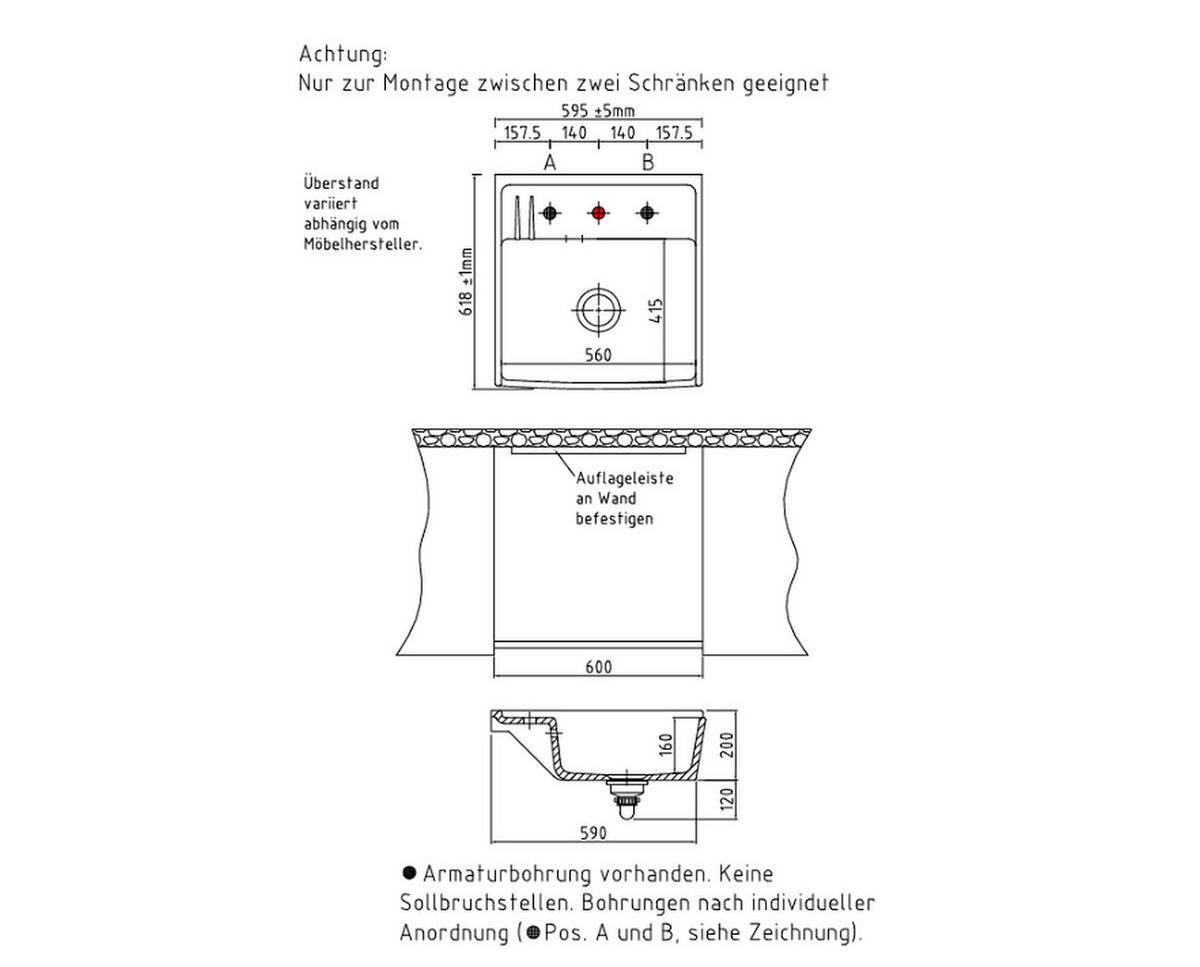Spüle Kentro 60 Beigebraun - Beigebraun, MODERN, Keramik (59,5/61,8cm) - Systemceram