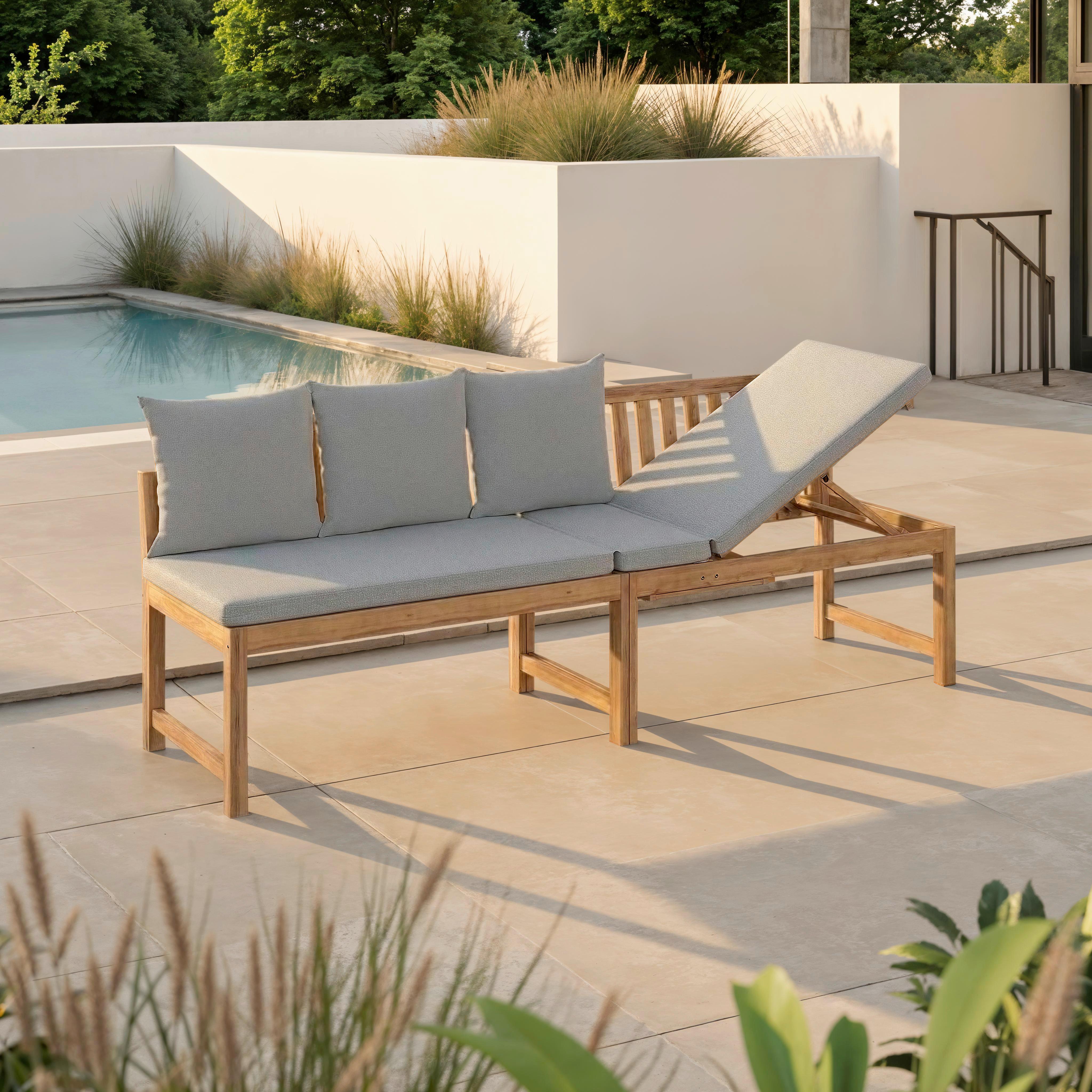 Gartenbank Junoa Grau Akazie/Outdoorstoff - Akaziefarben/Grau, MODERN, Holz/Textil (200/75/60cm) - Bessagi Garden