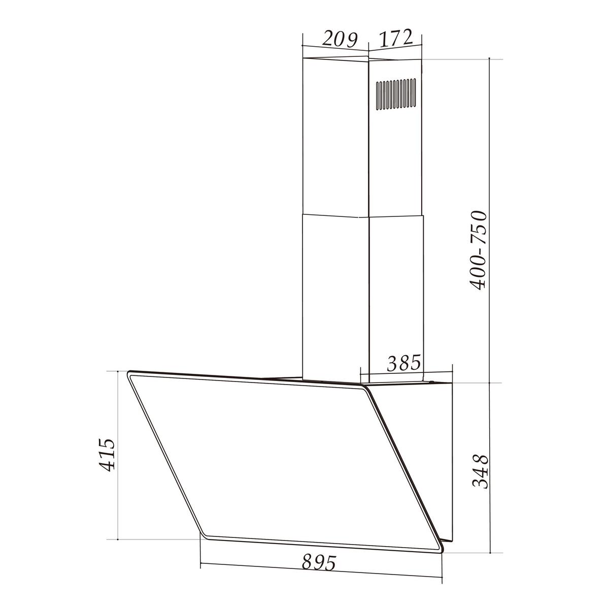 Kuhinjska Napa Lora, 90cm - črna, Basics, kovina/steklo (89,5/75-110/38,5cm) - Respekta