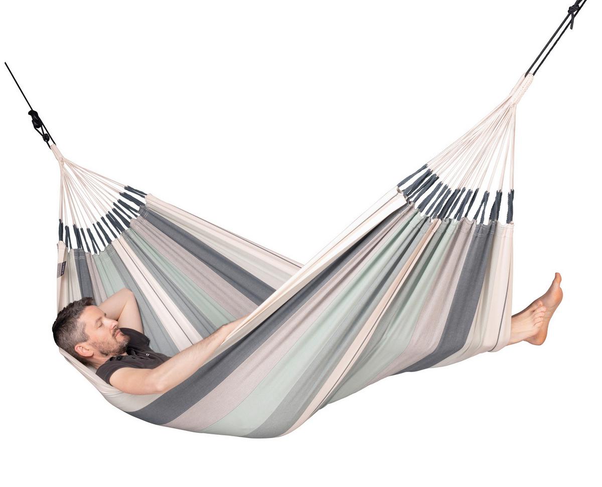 Hängematte Classic Single Hammock Weiß/Olivgrün - Weiß/Olivgrün, KONVENTIONELL, Textil (140/300cm) - La Siesta