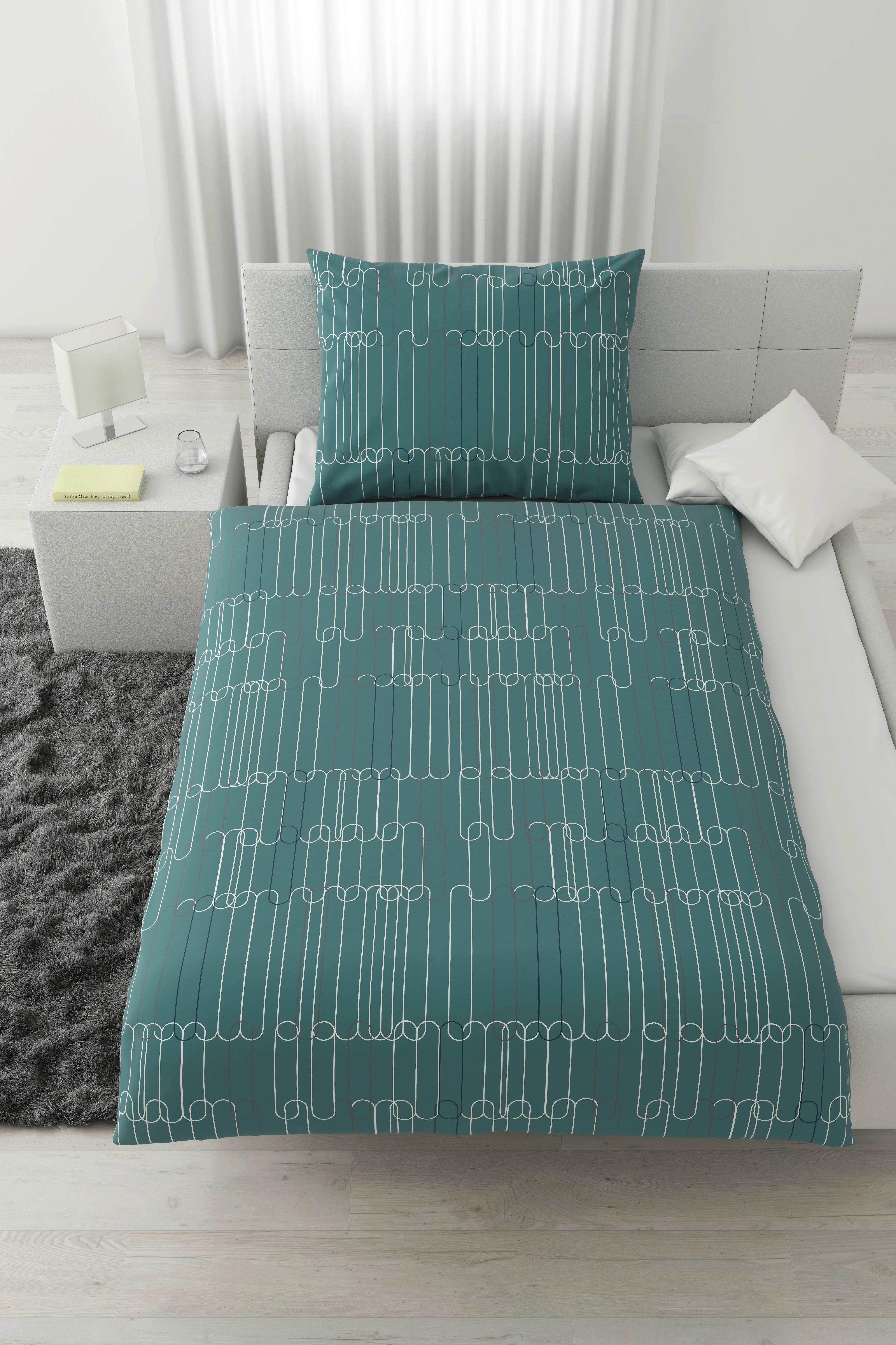 BETTWÄSCHESET CHAINS - Weiss/Petrol, Konventionell, Textil (160/210cm) - Modern Living