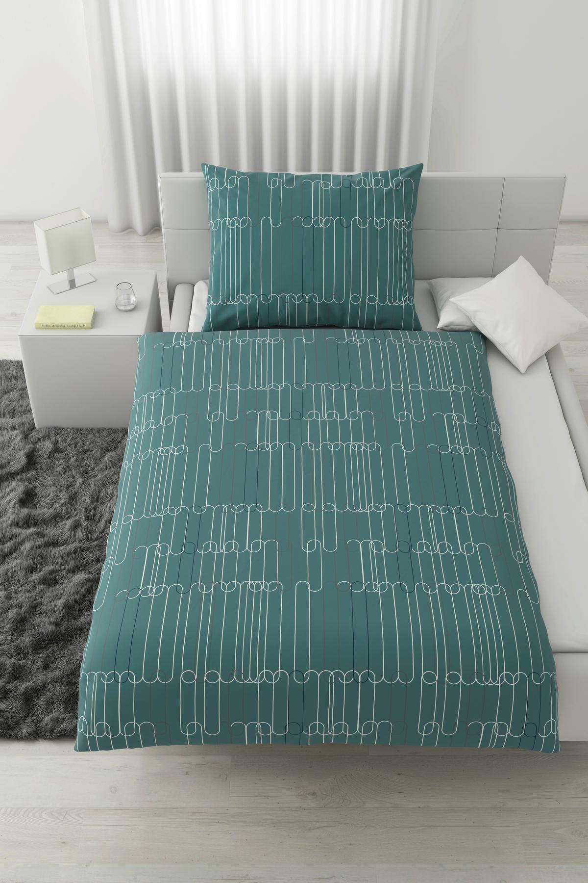 BETTWÄSCHESET CHAINS - Weiss/Petrol, Konventionell, Textil (160/210cm) - Modern Living