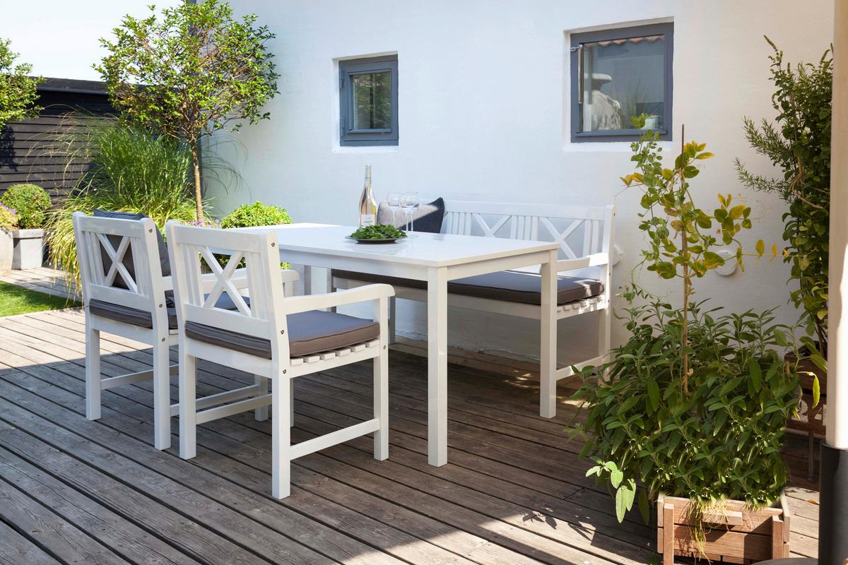 Gartentischgruppe Rosenborg Weiß - Weiß Hochglanz, Natur, Holz (165/89/130cm) - Gardenson