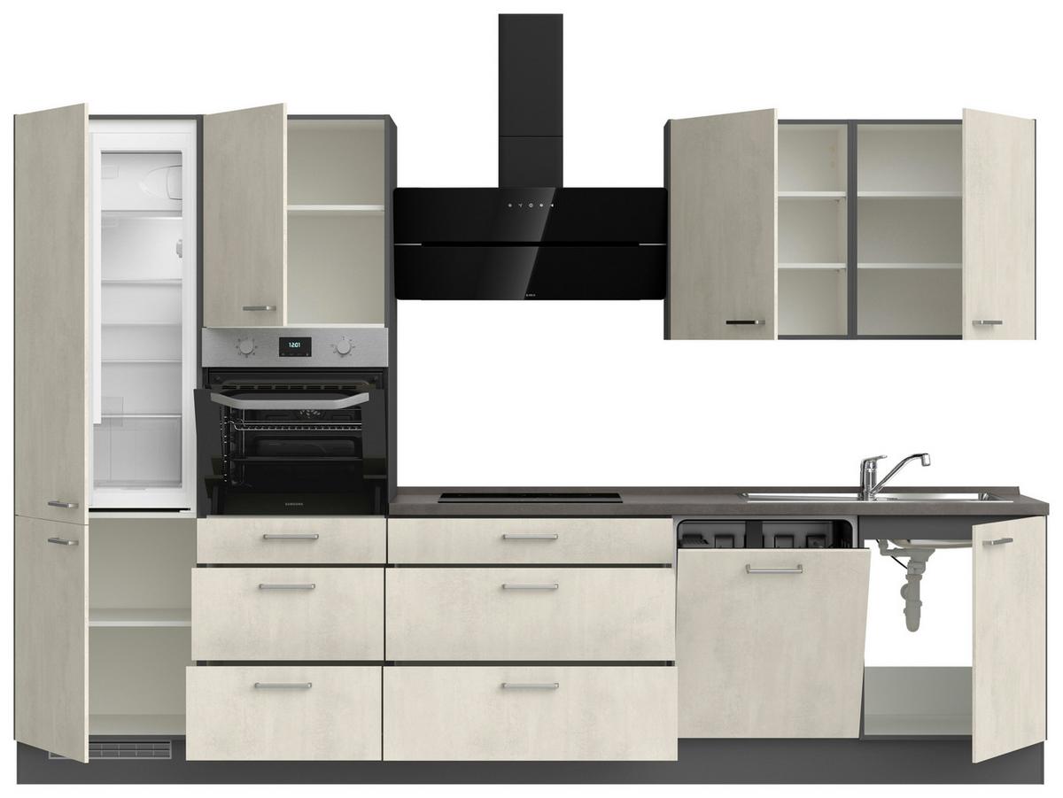 Küchenblock Riva High m. Geräten Weiß - Schieferfarben/Edelstahlfarben, MODERN, Holzwerkstoff/Metall (330cm) - Nobilia