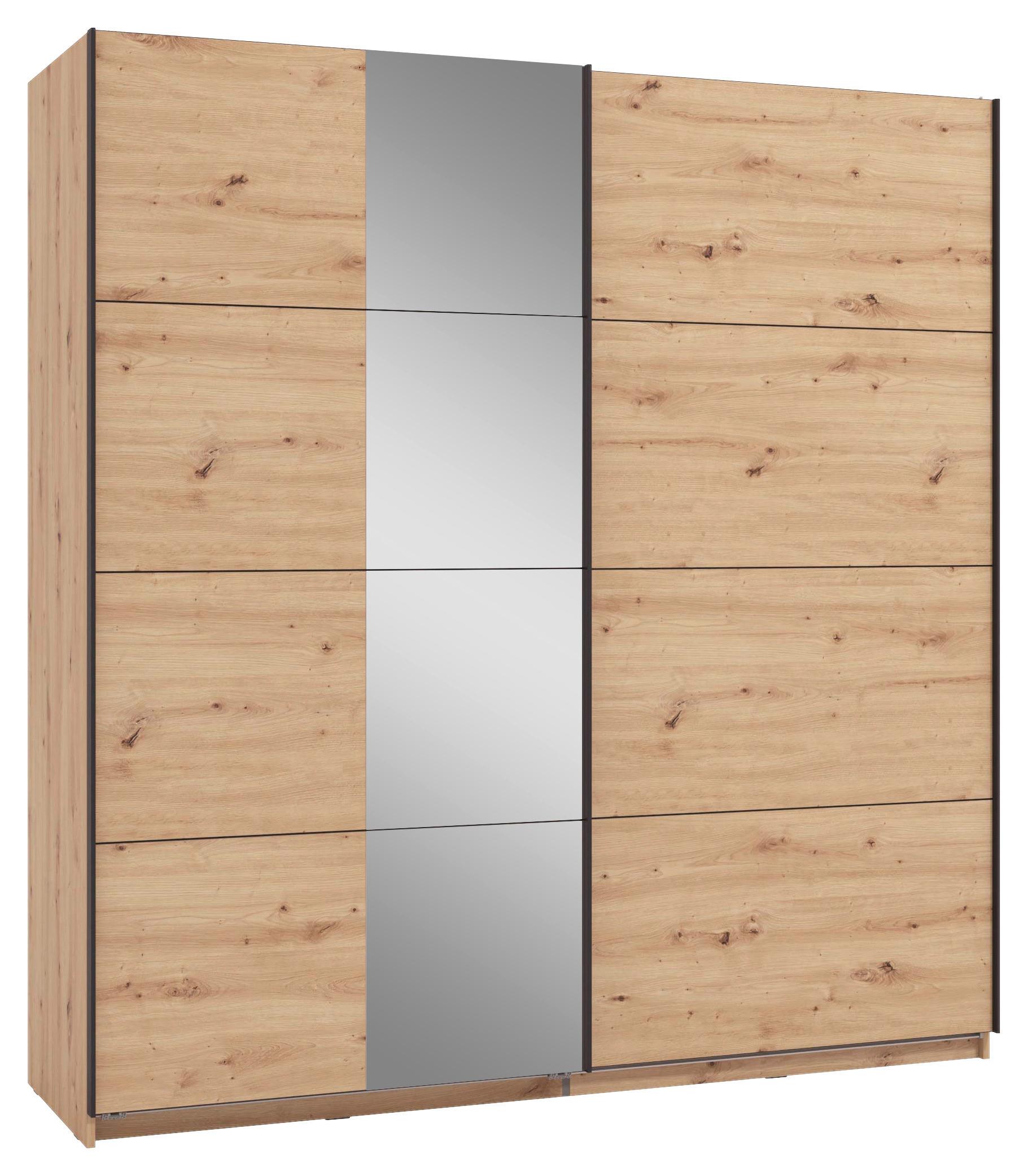 Schwebetürenschrank Gard 200 in Eiche Artisan - Schwarz/Eiche Artisan, KONVENTIONELL, Holzwerkstoff/Metall (195/217/61cm) - Mömax