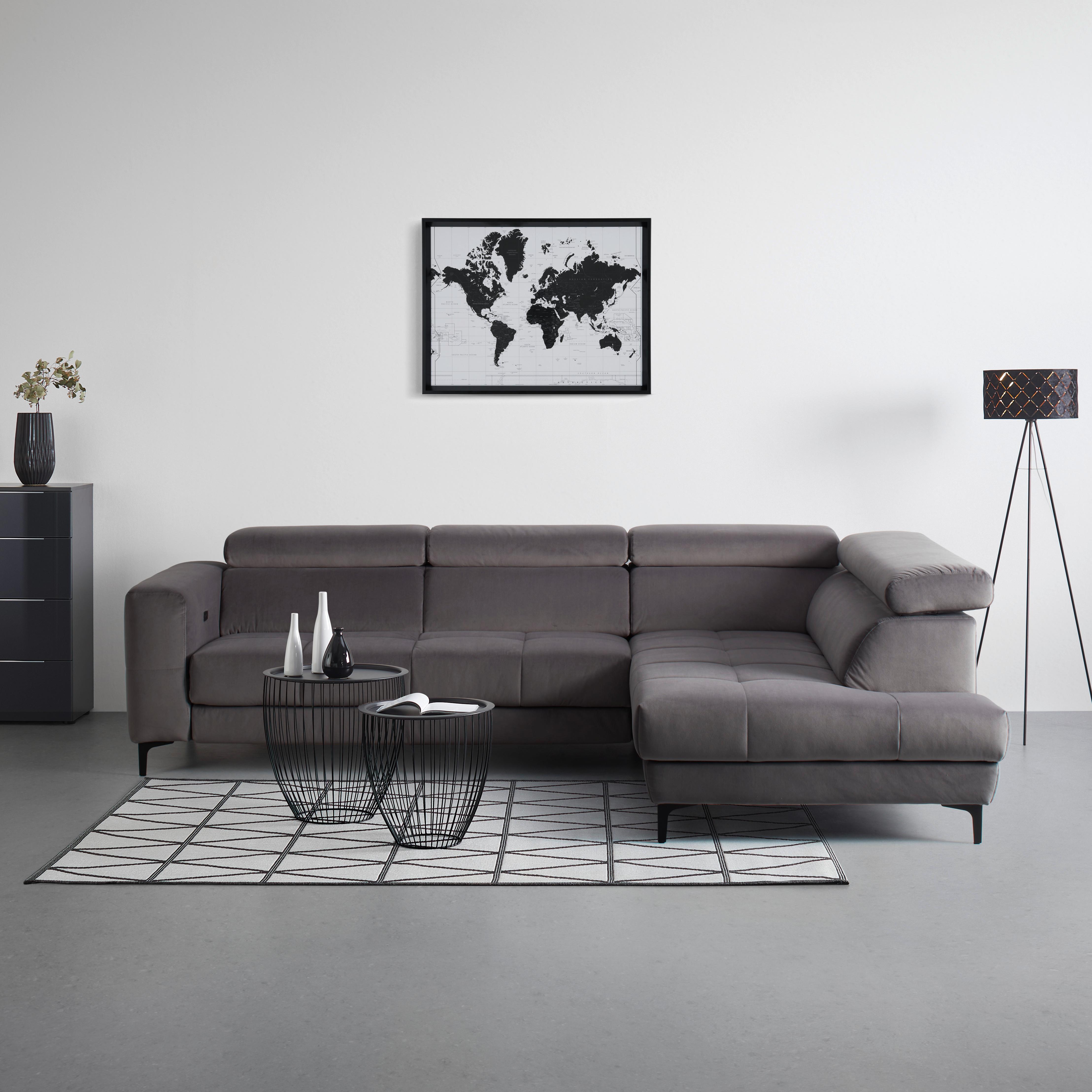Ecksofa in Grau - Schwarz/Grau, Modern, Textil (301/210cm) - Premium Living