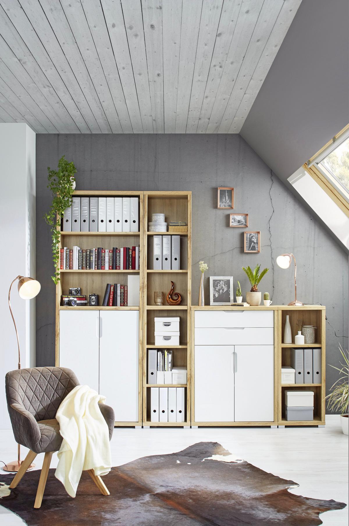 Regal in Weiss/Eichefarben - Eichefarben, Modern (44/218/36cm) - Mömax