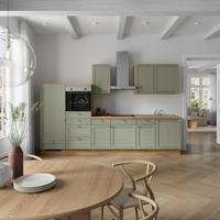 Küchenleerblock Frame Low o. Geräte Olivgrün - Edelstahlfarben/Eichefarben, MODERN, Holzwerkstoff/Metall (330cm) - Nobilia