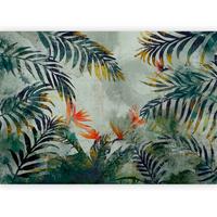 Fototapeta Jungle Flowers, 100x70cm - gozdno zelena/oranžna, Trendi, tekstil (100/70cm) - artgeist