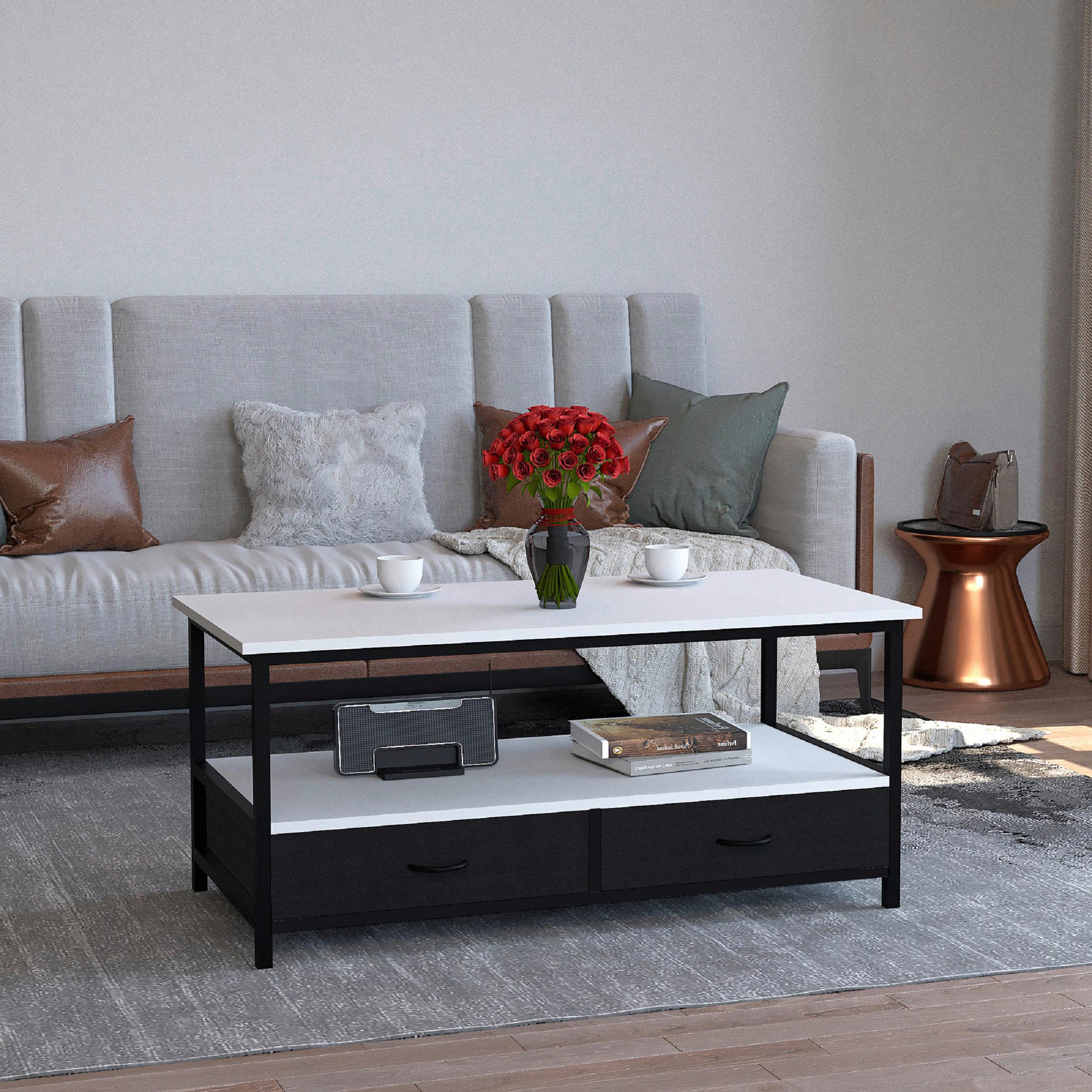 COUCHTISCH FLONILA - Weiss/Schwarz, Design, Holzwerkstoff/Metall (100/50/45cm) - MID.YOU