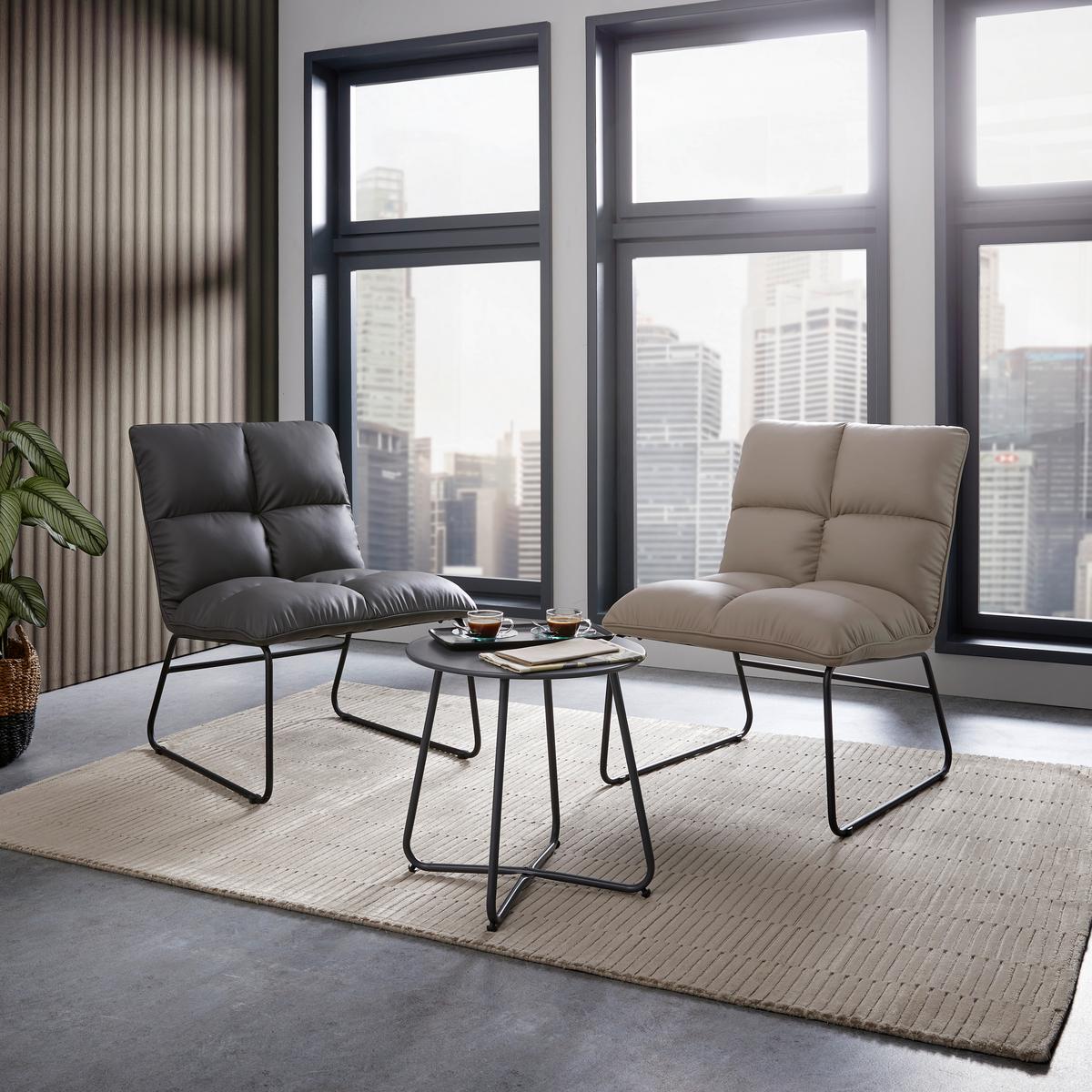 Relaxsessel Eleina Grau Lederlook - Schwarz/Grau, MODERN, Textil/Metall (71/82/70cm) - Bessagi Home
