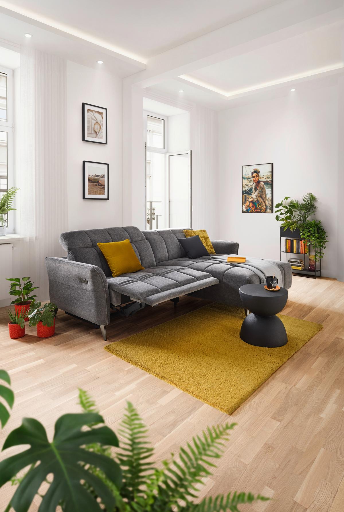 Ecksofa Pisa Anthrazit - Anthrazit/Schwarzchrom, MODERN, Holz/Textil (248/173cm) - Mömax