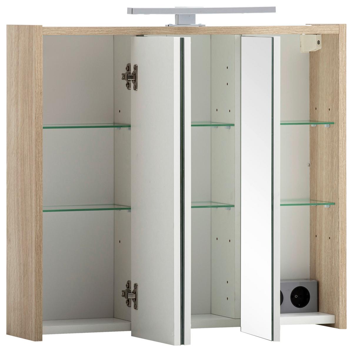 Spiegelschrank Sander Eiche/Weiß mit LED - Weiß, MODERN, Glas/Holzwerkstoff (65/62,7/16cm) - MID.YOU