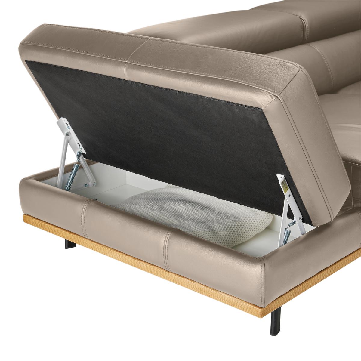 Wohnlandschaft Carmen links Creme - Creme/Schwarz, MODERN, Leder/Holz (292/72/226cm) - Premium Living