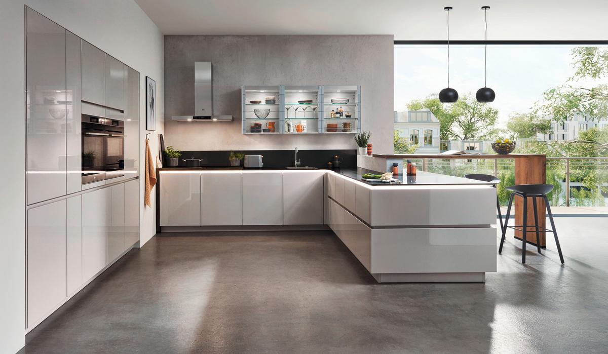Bucătărie la comandă Lux - gri, Modern, material pe bază de lemn - Nobilia