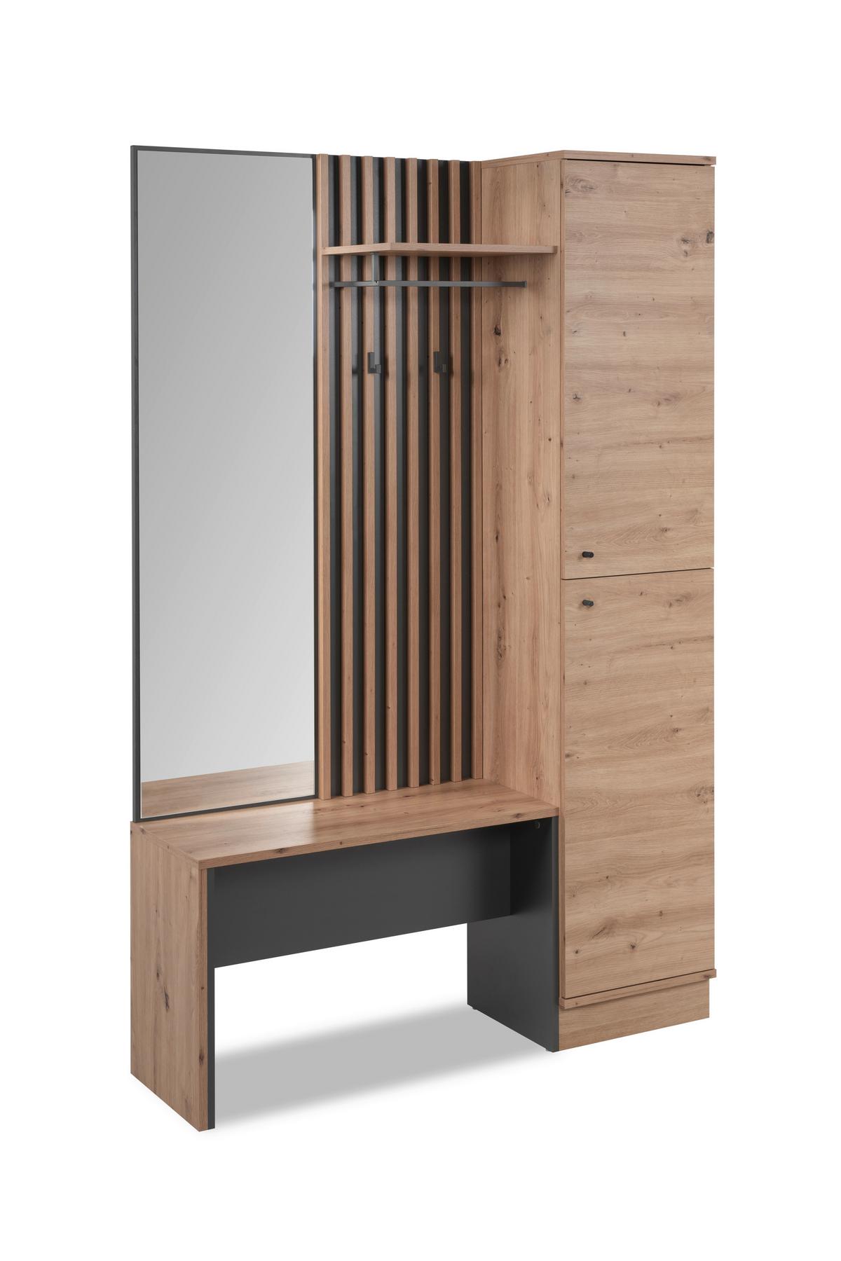 Ansamblu de hol MEDAN 42B - stejar Artisan/antracit, Modern, material pe bază de lemn (122/190/37cm) - MID.YOU