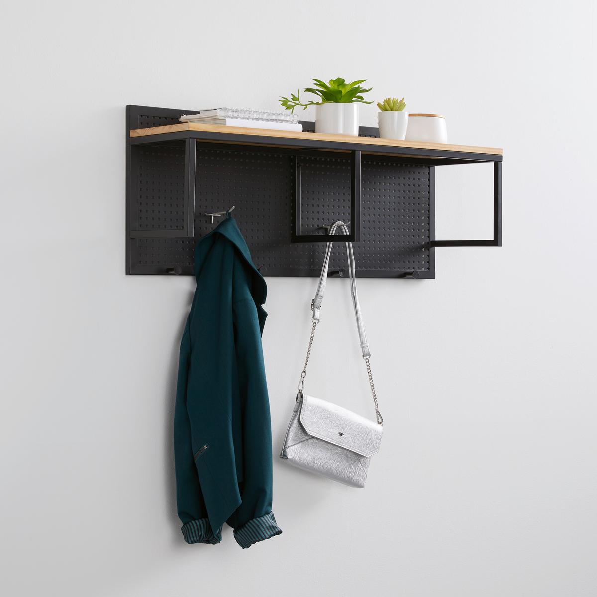 Garderobe Lorenzo ca. 90x37 cm Metall/Kiefer - Schwarz/Kieferfarben, MODERN, Holz/Metall (90/37/25cm) - Bessagi Home