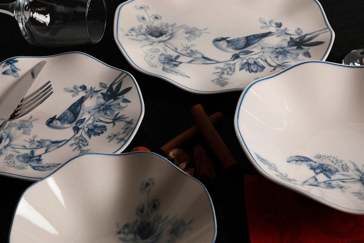 SERWIS OBIADOWO-ŚNIADANIOWY GBSNES24Y4E1891 - niebieski/biały, Basics, ceramika (25cm) - P & B