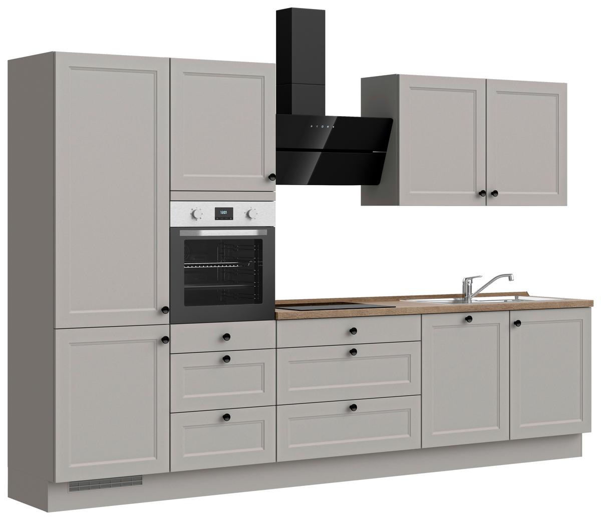 Küchenblock Cascada High m. Geräten Grau - Eiche dunkel/Schwarz, MODERN, Holzwerkstoff/Metall (330cm) - Nobilia