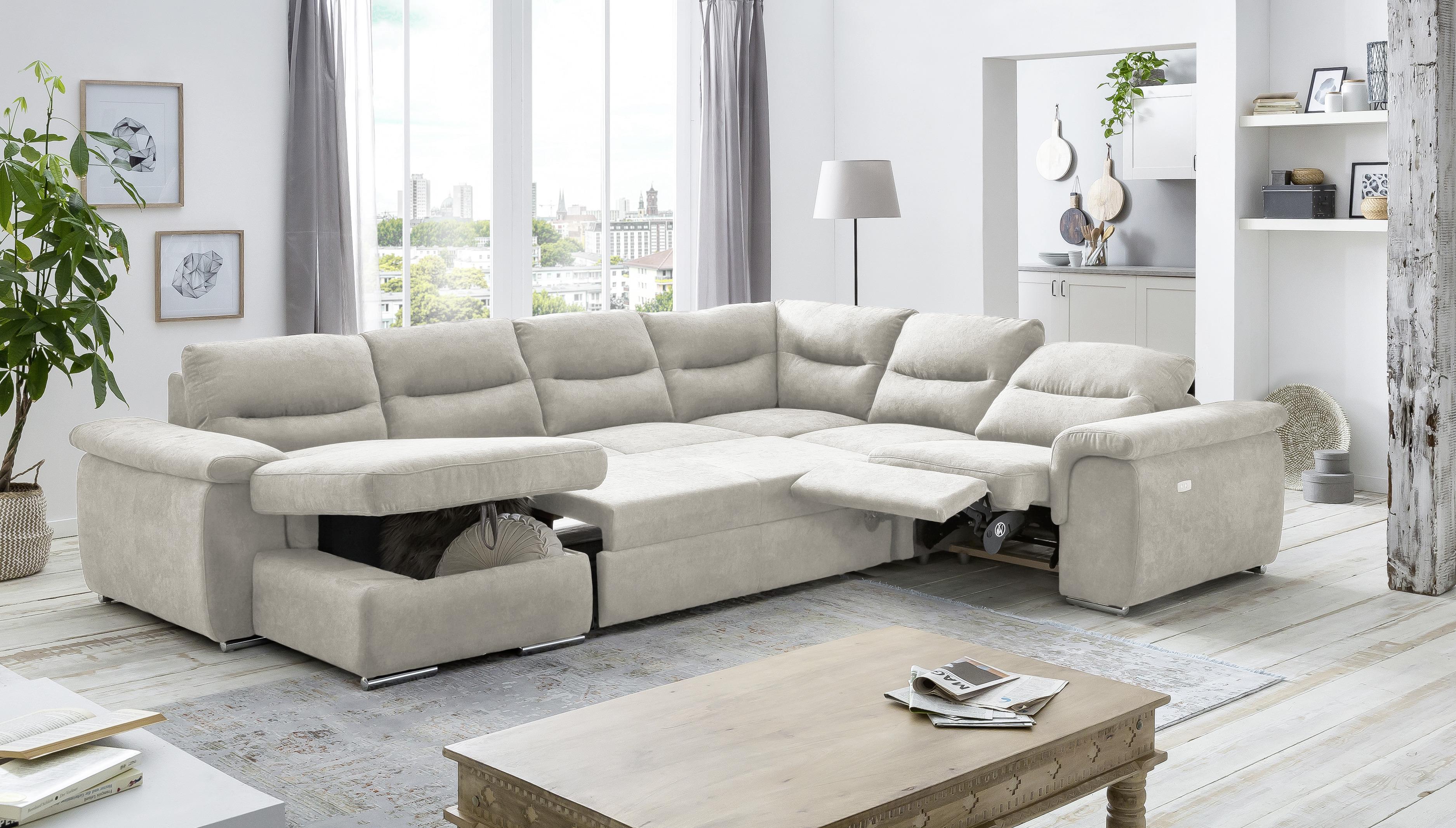 U-alakú Ülőgarnitúra Hella - bézs, Modern, textil (326/88/263cm) - Premium Living
