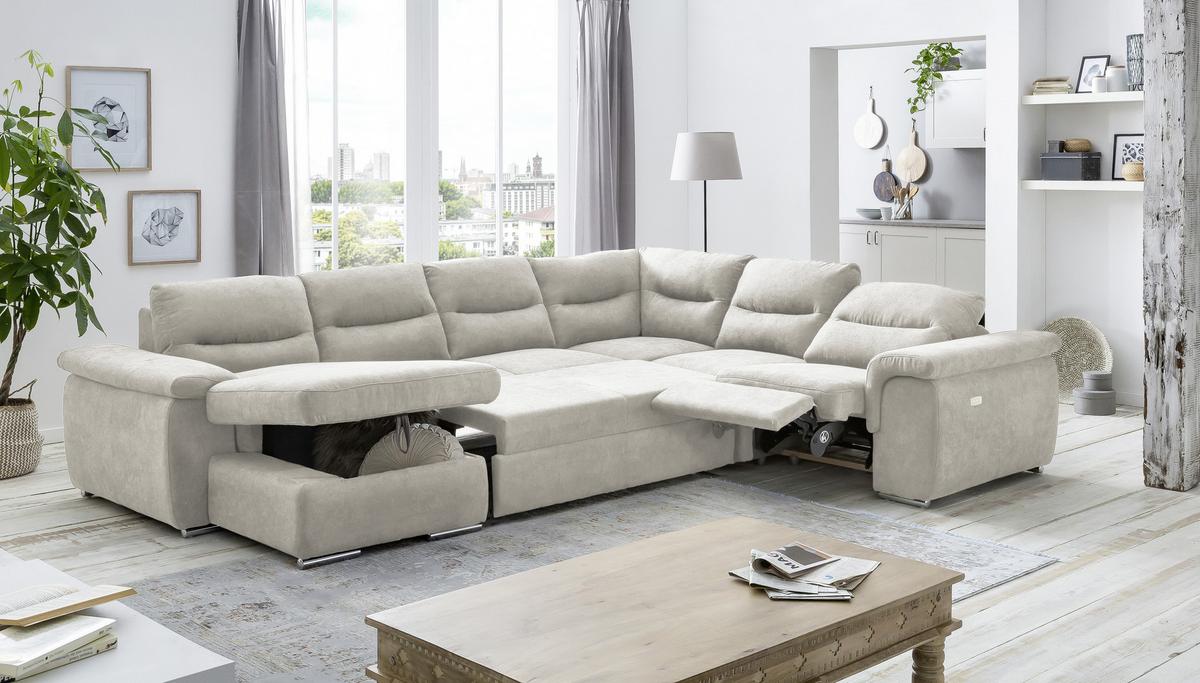 U-alakú Ülőgarnitúra Hella - bézs, Modern, textil (326/88/263cm) - Premium Living