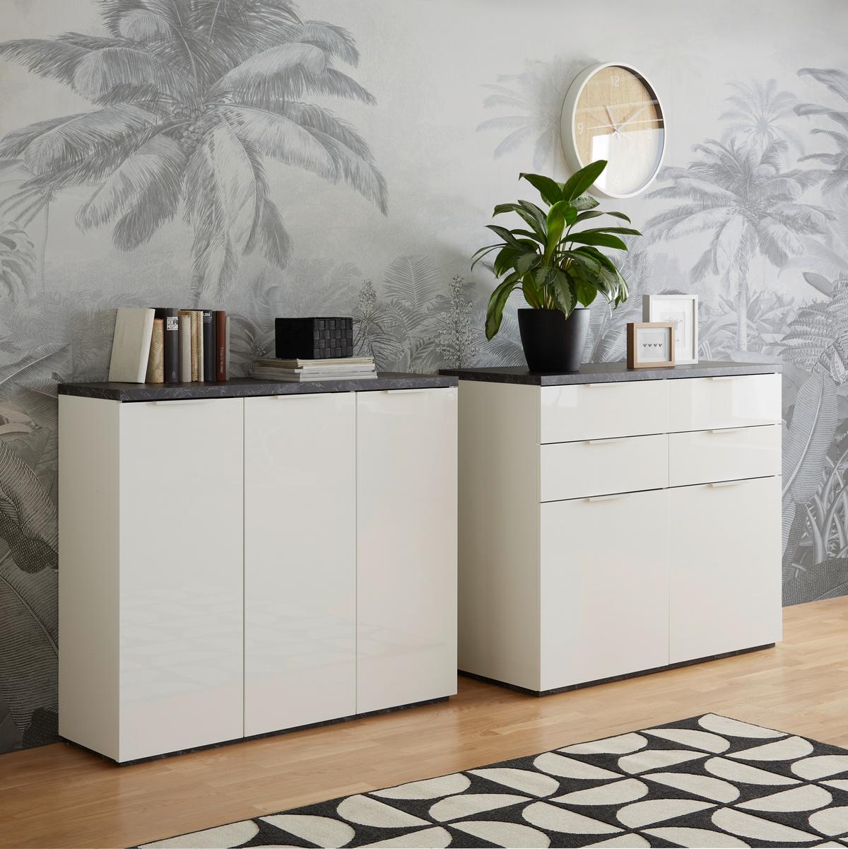 Cipősszekrény Mundi - fehér/szürke, Modern, faalapú anyag/fém (120/102/35cm) - Premium Living