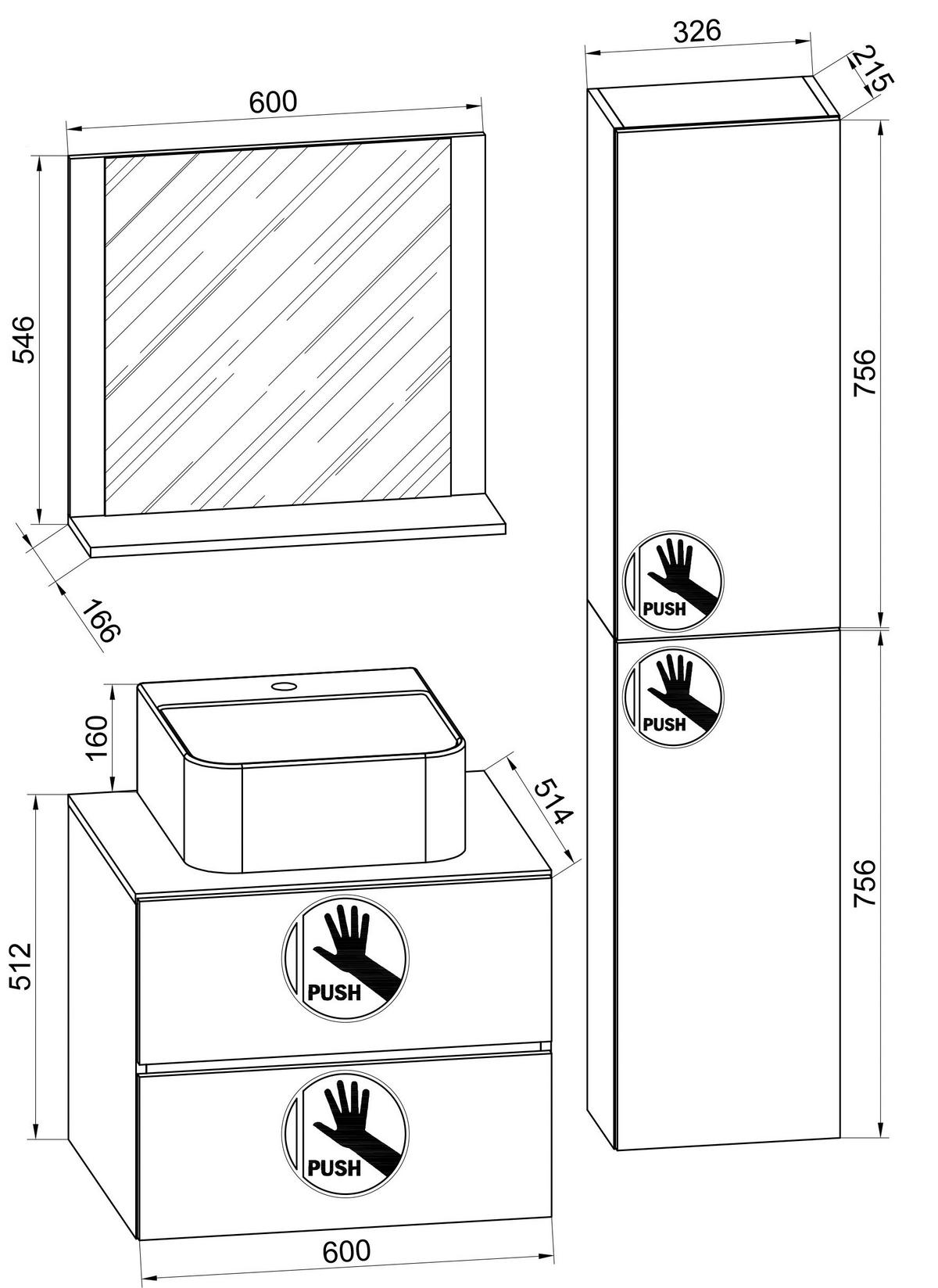 BADEZIMMER LENDAS BL L - Honigeiche/Anthrazit, Modern, Glas/Keramik (94cm) - MID.YOU