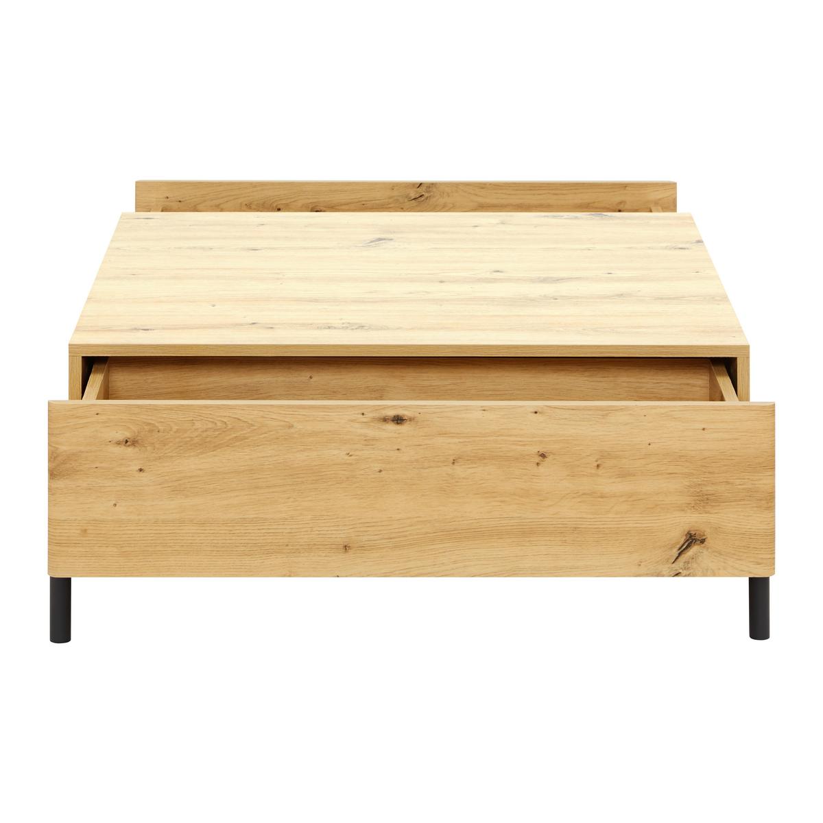Couchtisch Holz "Jasmina", Massiv, Eiche, ca. 85x80 cm, - Eichefarben/Schwarz, Modern, Holz/Metall (85/80/37cm) - Bessagi Home