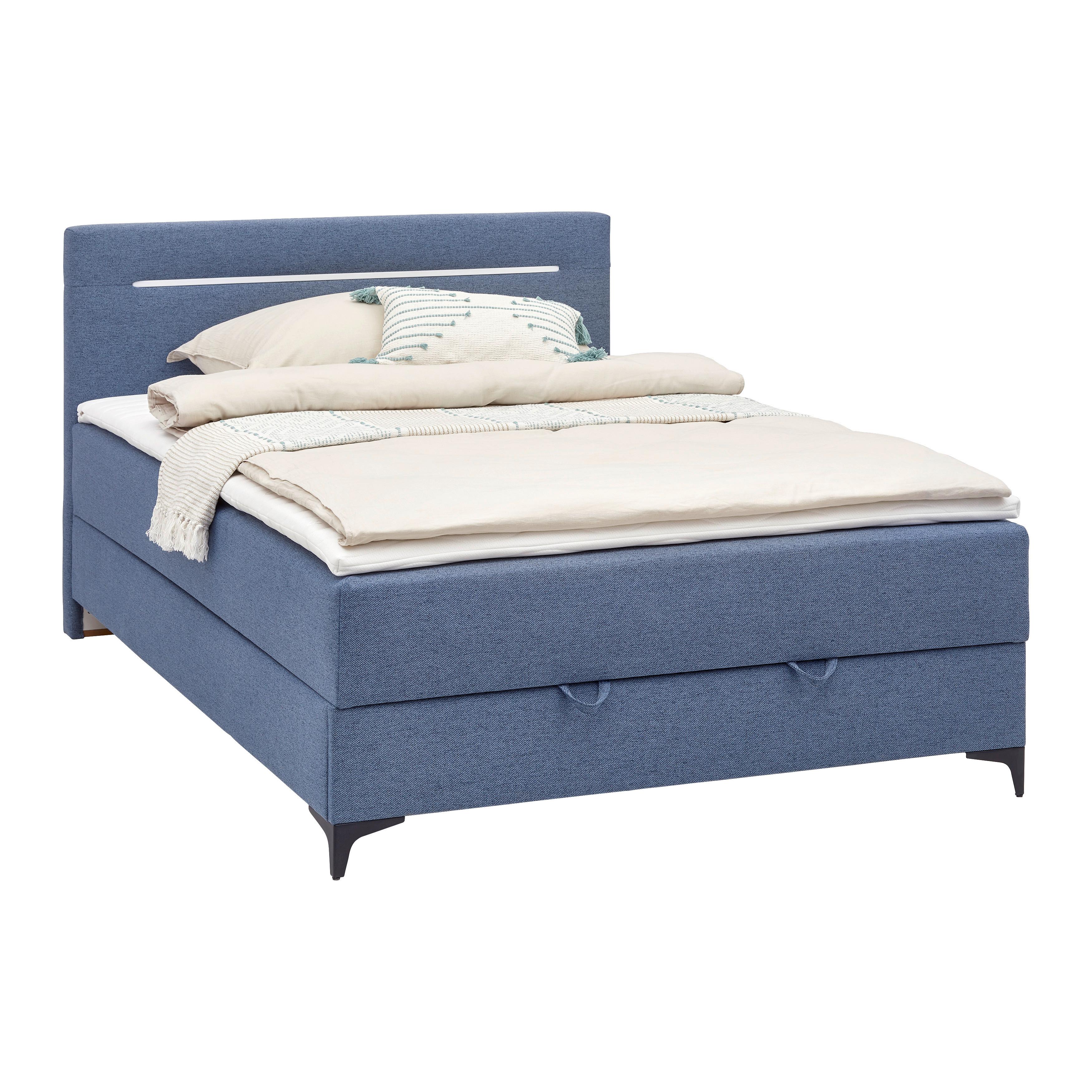 Boxbett Jerry in Blau ca. 120x200cm - Schwarz/Dunkelblau, KONVENTIONELL, Textil (120/200cm) - Mömax