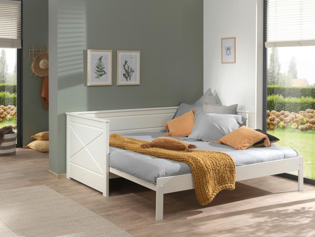 Ausziehbett "Pino", 90x200, weiß - Weiß, MODERN, Holz/Holzwerkstoff (90/200cm) - MID.YOU