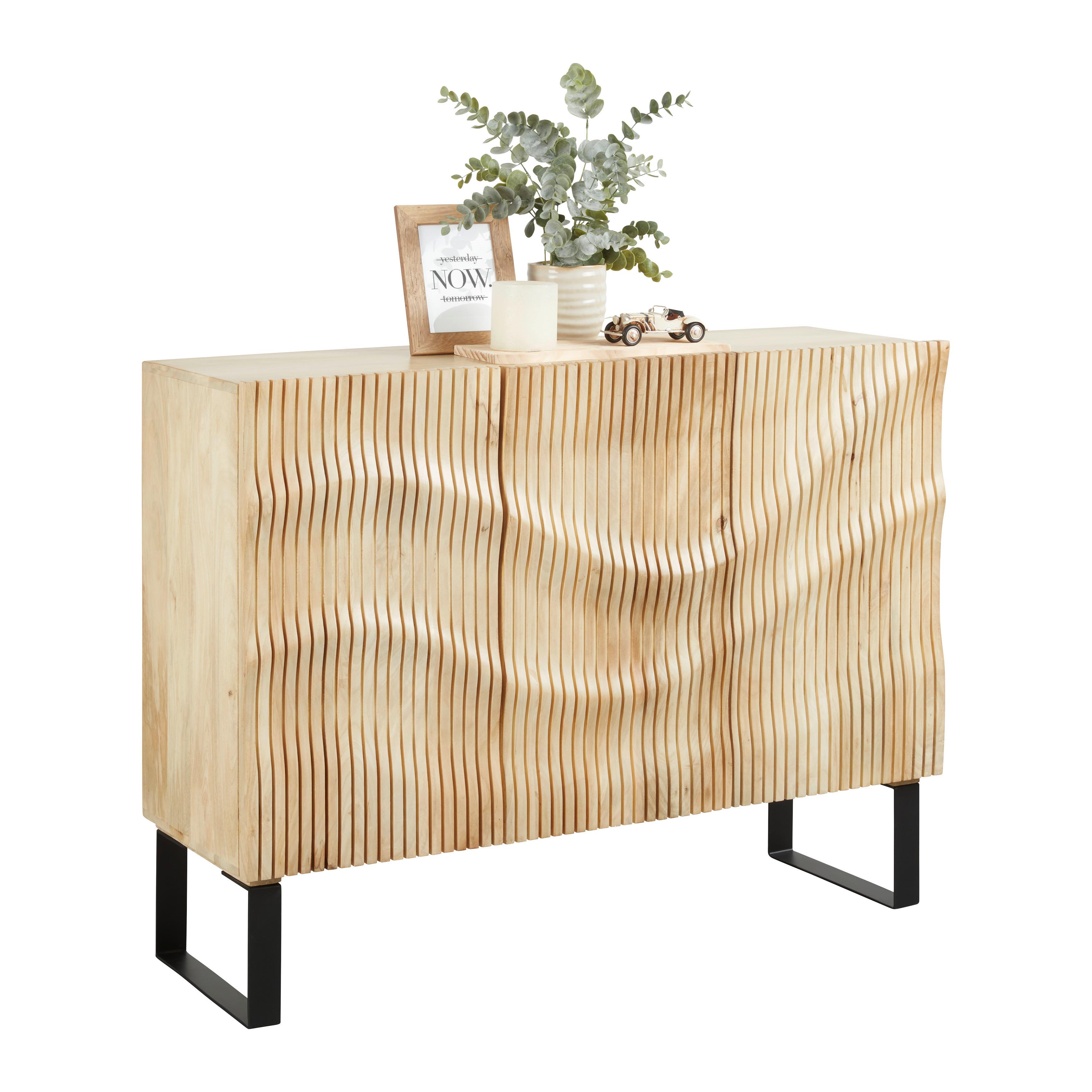 Sideboard Wave 3D-Front Design Naturfarben Mangoholz - Schwarz/Naturfarben, MODERN, Holz/Metall (120/90/40cm) - Premium Living