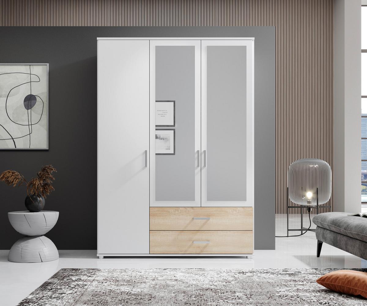Omara S Klasičnimi Vrati Ivar, Bela, Barva Hrasta - bela/barve aluminija, Moderno, umetna masa/leseni material (125/190/51cm) - MID.YOU