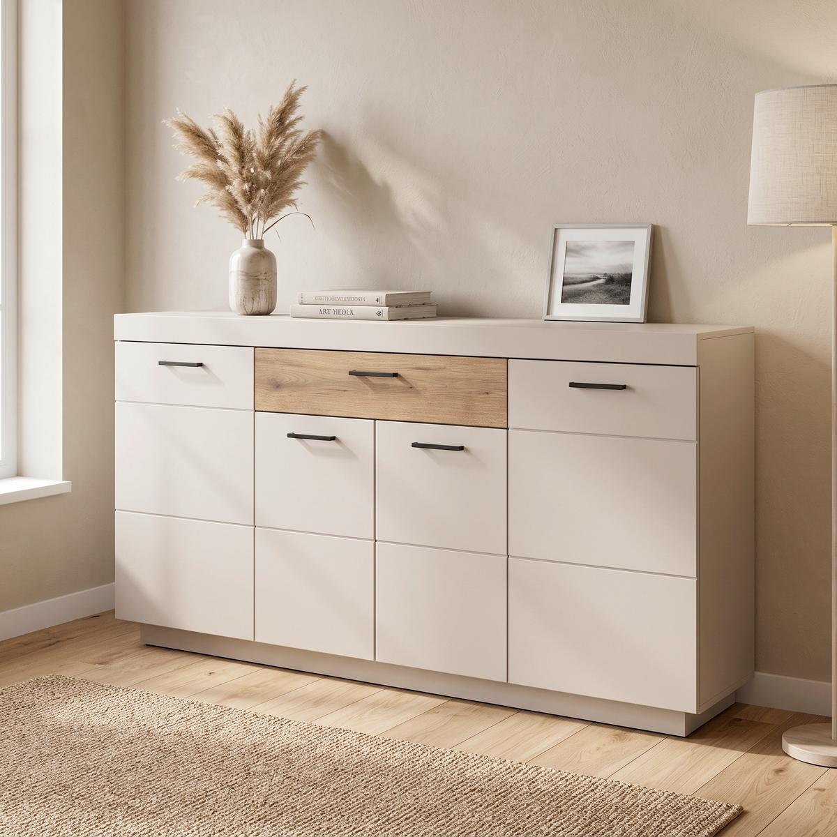 Široka Komoda Lightning, Barva Hrasta, Kašmir - kašmir/črna, Moderno, kovina/umetna masa (160/88,4/41,6cm) - Modern Living